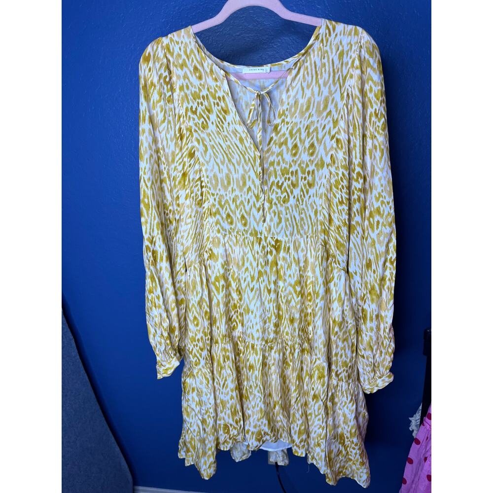 ANINE BING Madison Tiered Leopard Printed Silk Blend Long Sleeve Mini Dress M - Picture 4 of 9